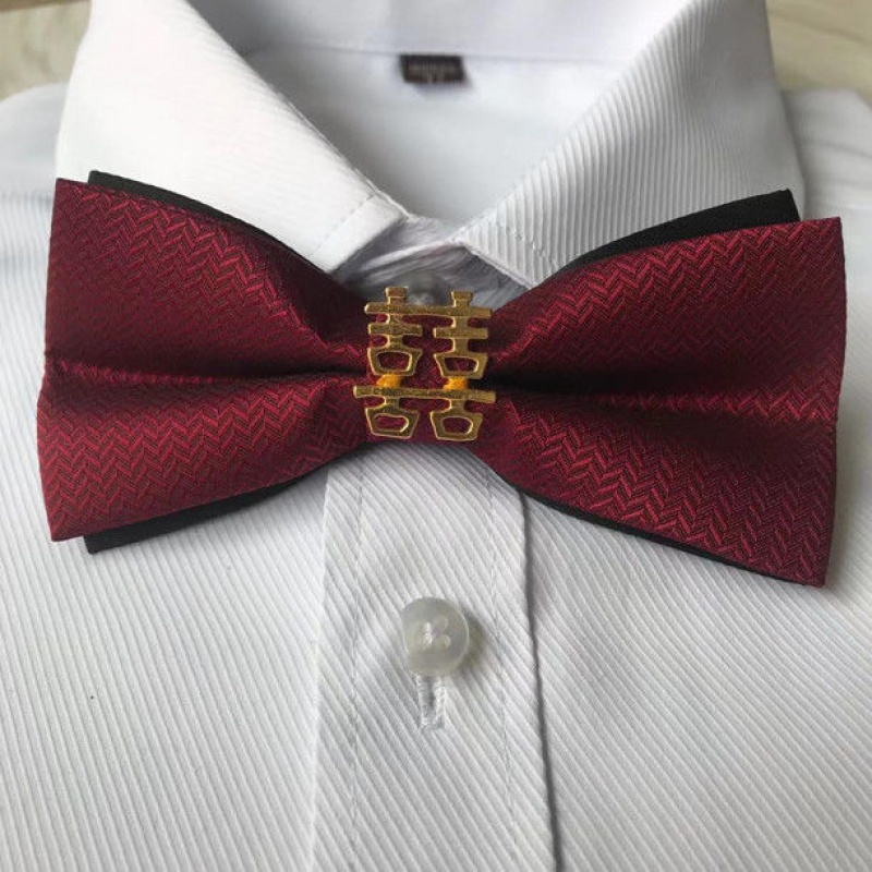 karond新品伴郎领结结婚领结新郎伴郎婚礼纯色男士西装蝴蝶结金属双喜