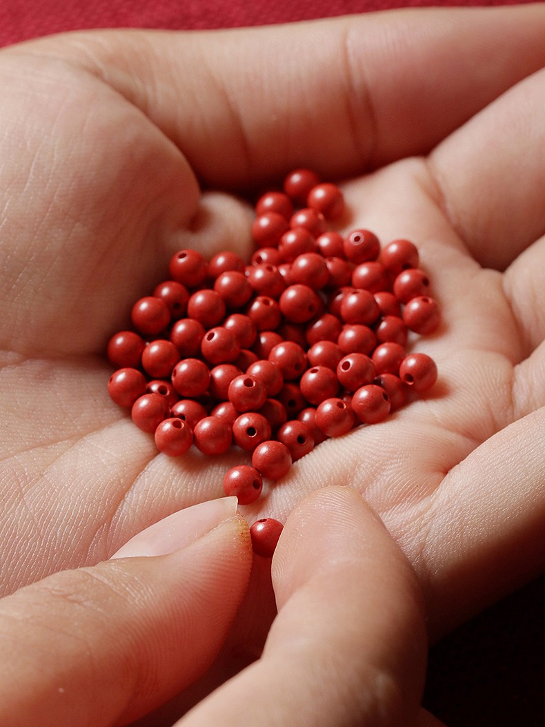 辰世朱砂散珠佛圆珠子光面珠手链散配件手串项链配饰品光面圆珠散珠单