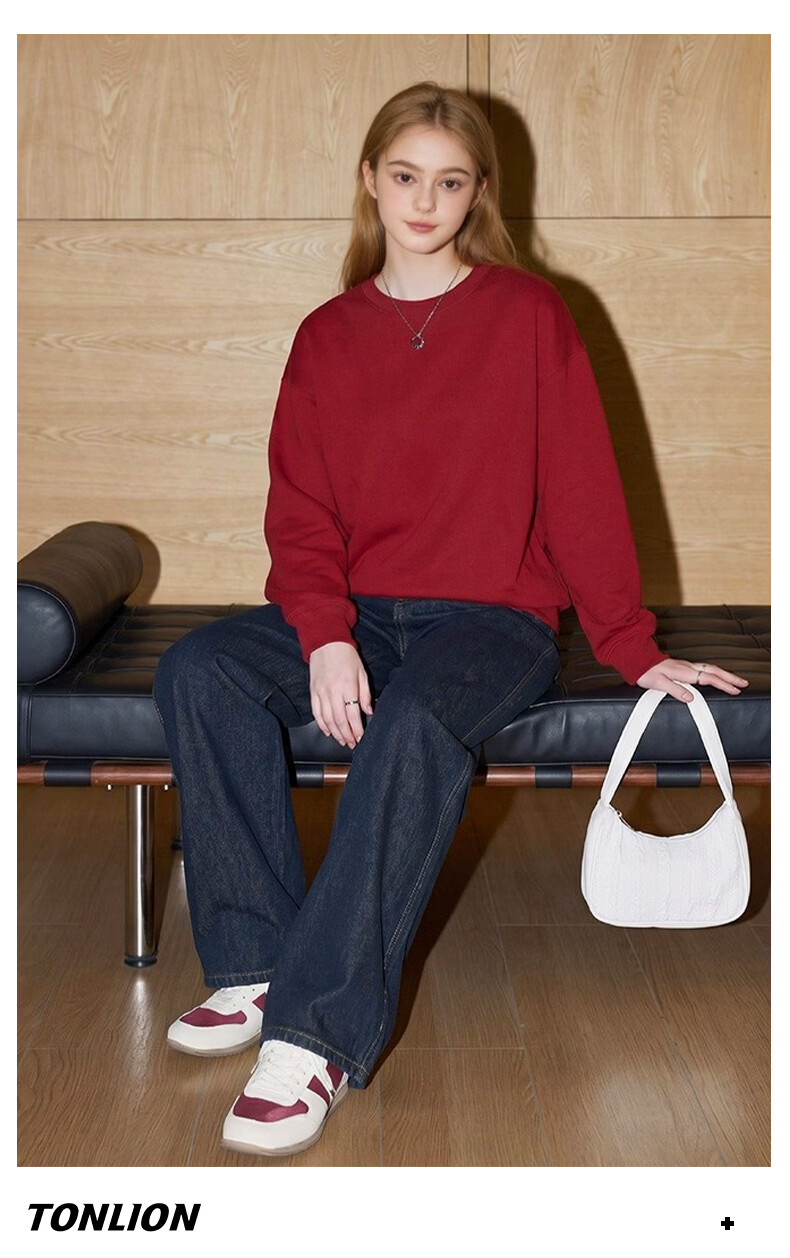 TonLion Women's Sweatshirt Spring and Autumn New Round Neck Pullover Casual Trendy Loose Long Sleeve Top 13