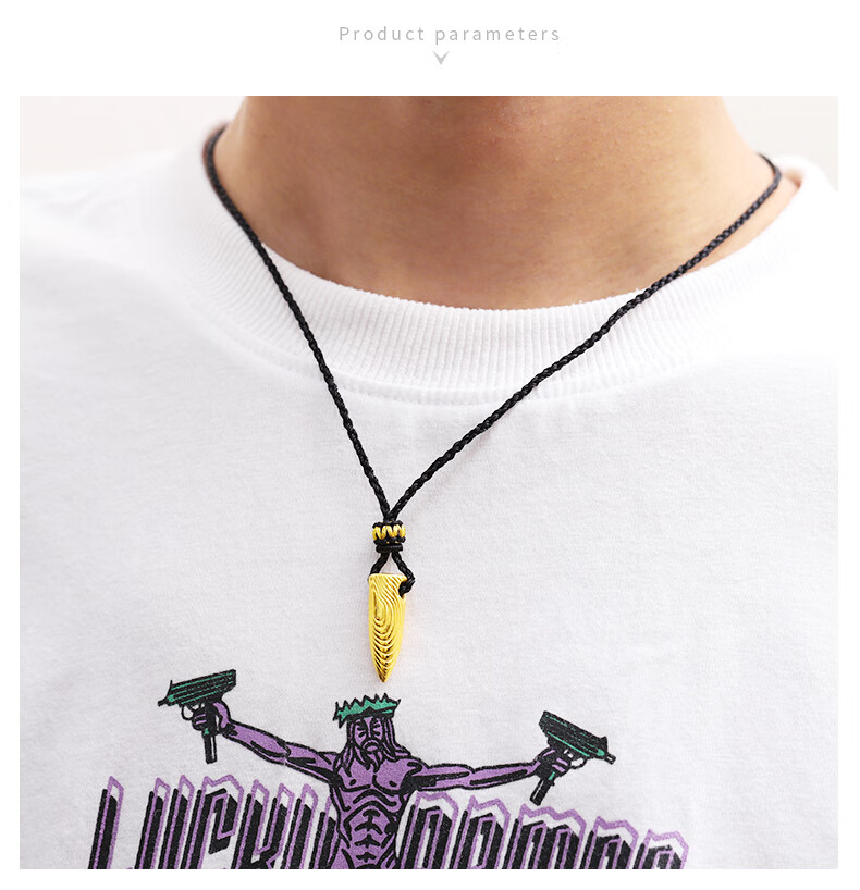 黄金子弹头吊坠足金999男士编绳项链简约足金挂坠送男友老公礼物 可来