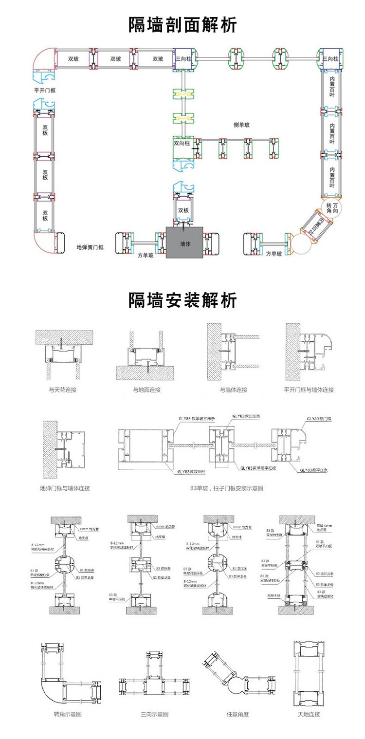 伍德办公室玻璃隔断 铝合金百叶隔断墙 钢化玻璃高隔断 工厂医院办公