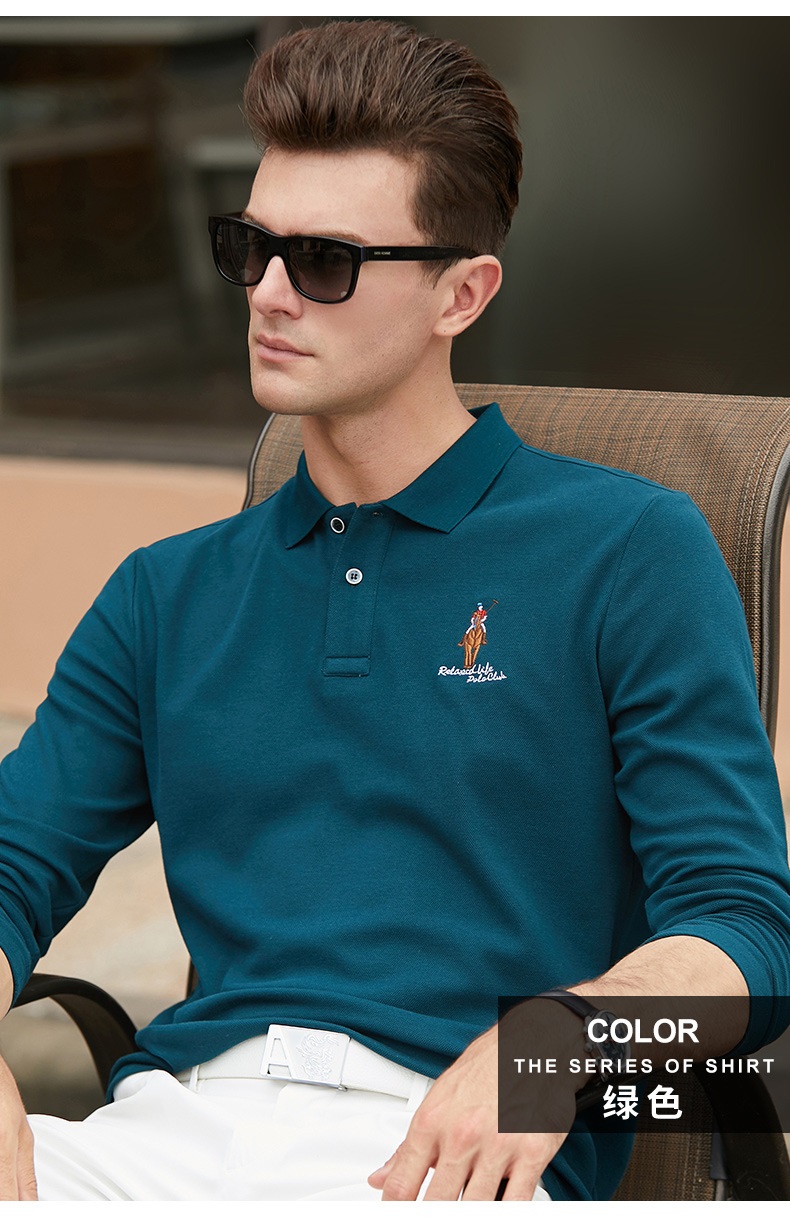 master polo美国保罗马球polo衫男长袖t恤 纯色珠男装纯色绣标针织衫