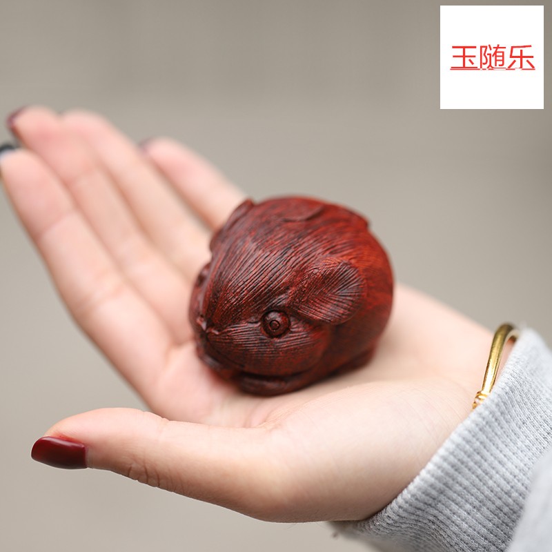 玉随乐 老鼠手把件 印度小叶紫檀木文玩把玩物件手玩把件招财随身男