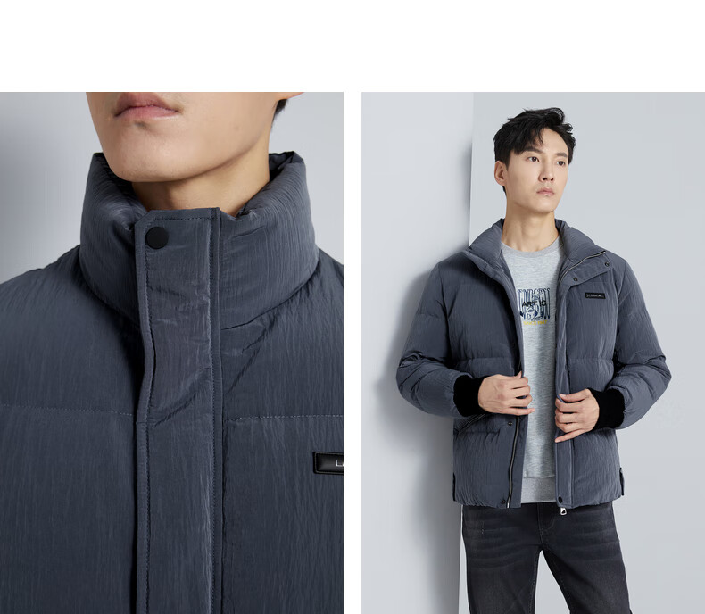 利郎男装羽绒服男短款褶皱感时尚防泼水羽绒夹克外套 灰蓝(21drf0322a