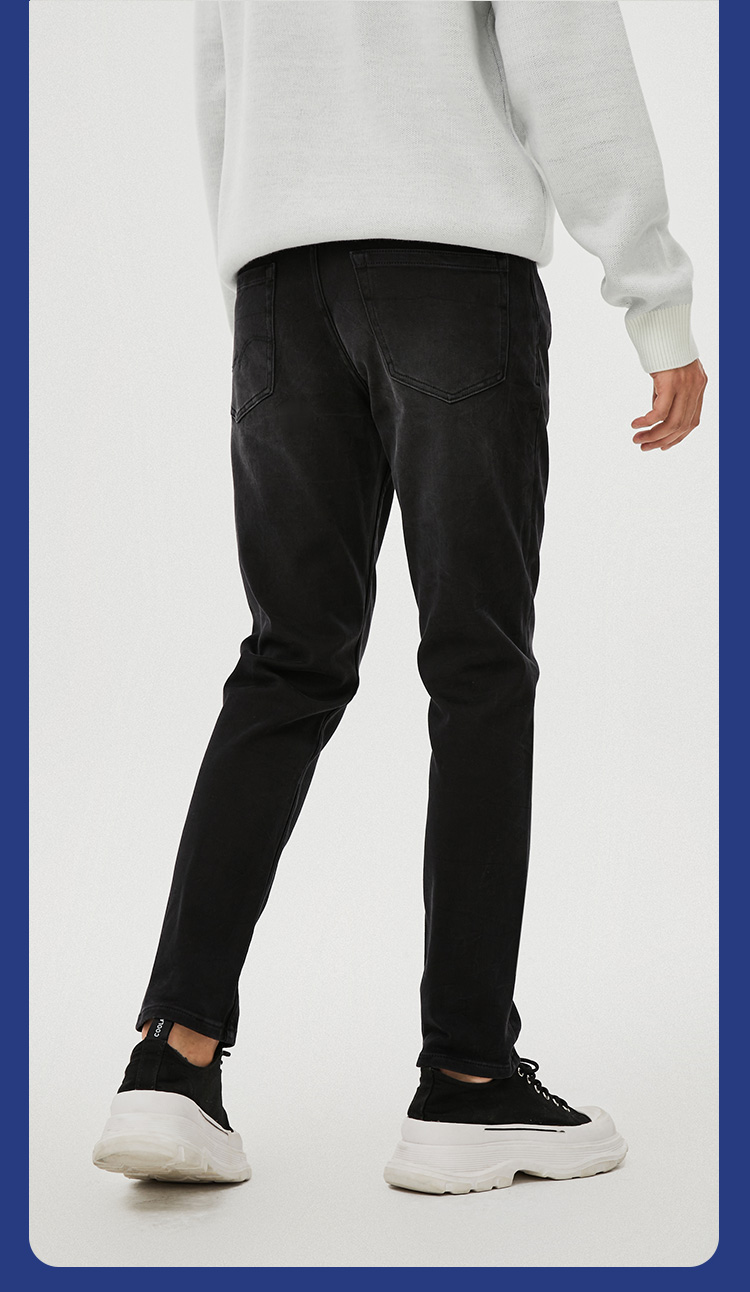 杰克琼斯秋男修身裤身水洗磨白做旧设计微弹面牛仔长裤222332088 黑色