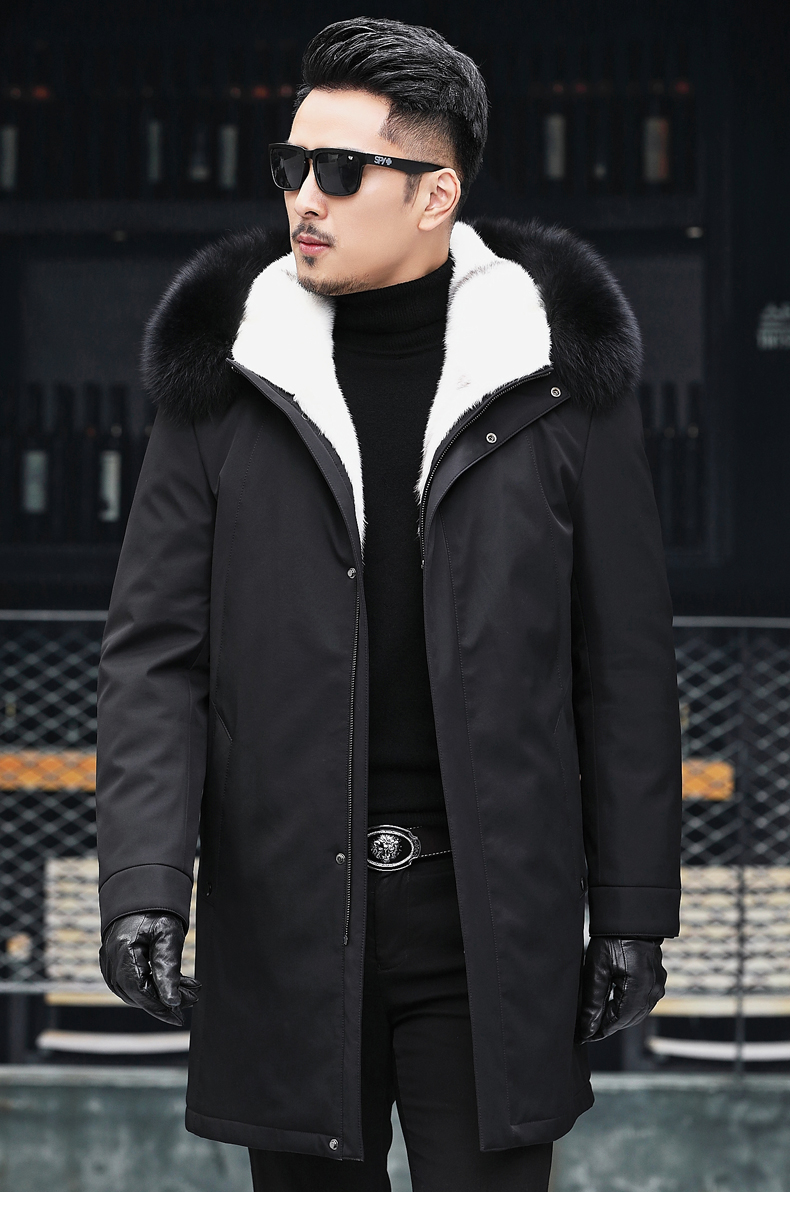 澳鲨迪海宁冬季男士高端皮草水貂整貂内胆尼克服貂皮大衣进口狐狸毛领