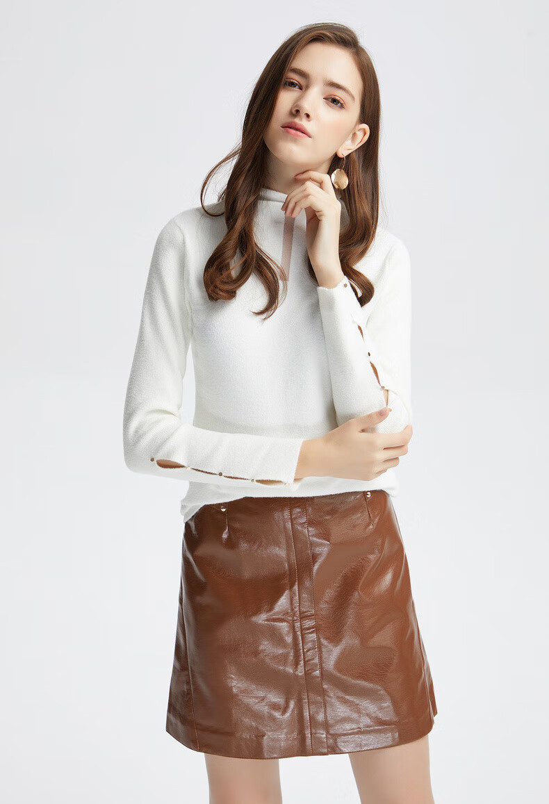 xg雪歌女装2019冬季新款半高领套头长袖纯色毛衣打底毛衫上衣针织衫