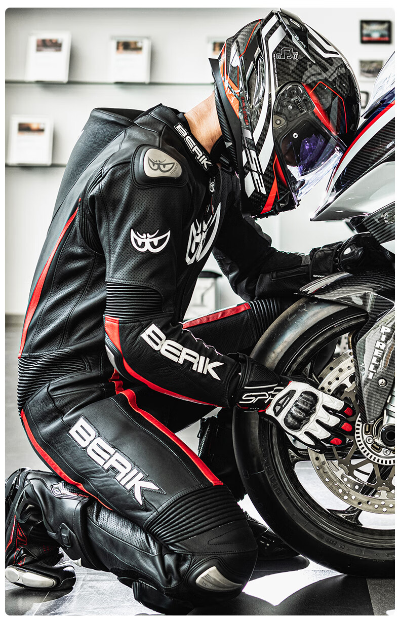 大眼骑行服连体 berik大眼连体皮衣摩托车骑行服男赛道竞技机车服防摔