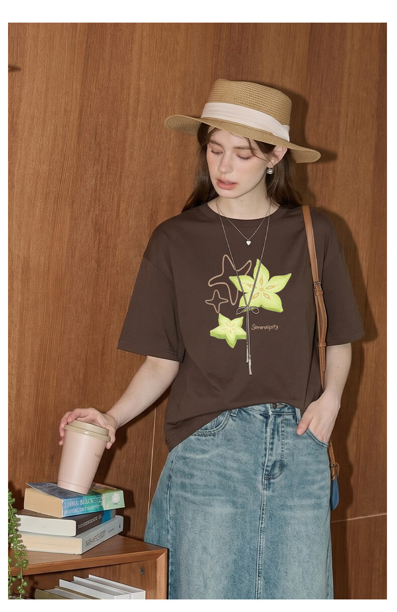 TonLion Women's Short Sleeve T-Shirt Pure Cotton Summer New Dopamine Design Casual Slim Fit Versatile Top 18