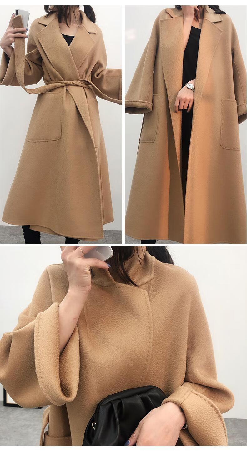 高端水波纹双面羊毛羊绒大衣女中长款秋冬新过膝毛呢外套 祖母绿 xl