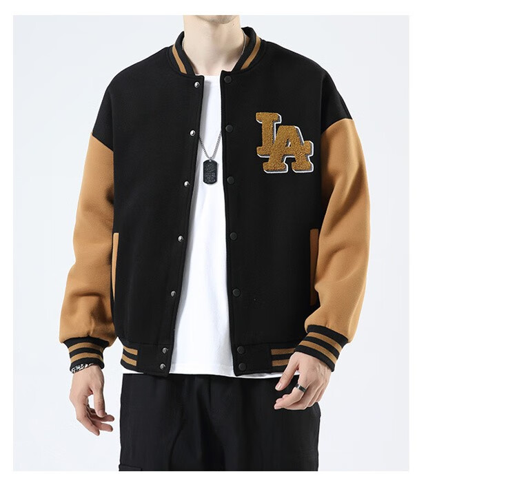 牧羊驰潮牌夹克男士v领棒球服美式潮流ins拼接针织开衫la字母刺绣外套