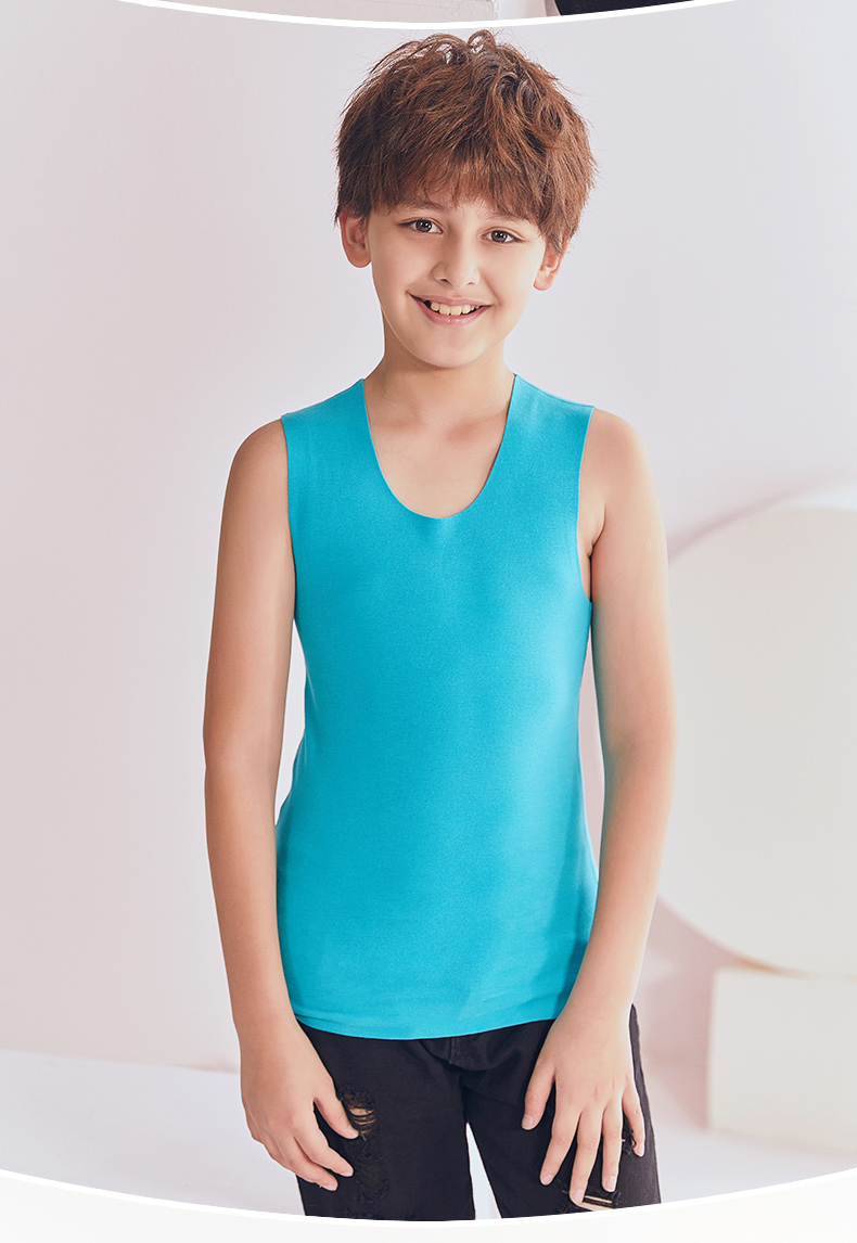 意芬3倍亲肤无痕保暖背心加厚男童打底儿童秋衣中大童1215岁男孩中兰