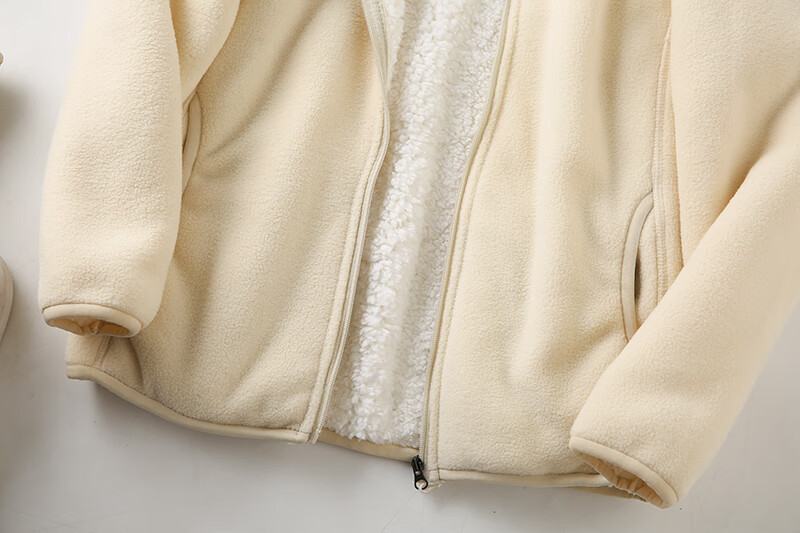 岛国原单双层复合绒秋冬加厚羊羔绒 细料摇粒绒防风保暖立领纯色宽松