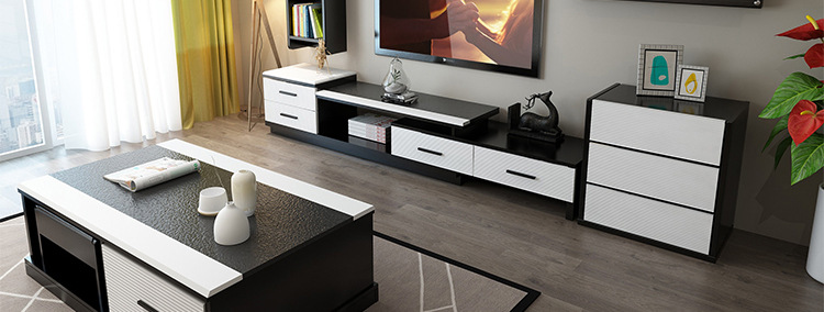 火烧石电视柜茶几组合长方形北欧客厅黑色火山石简约现代电视机柜