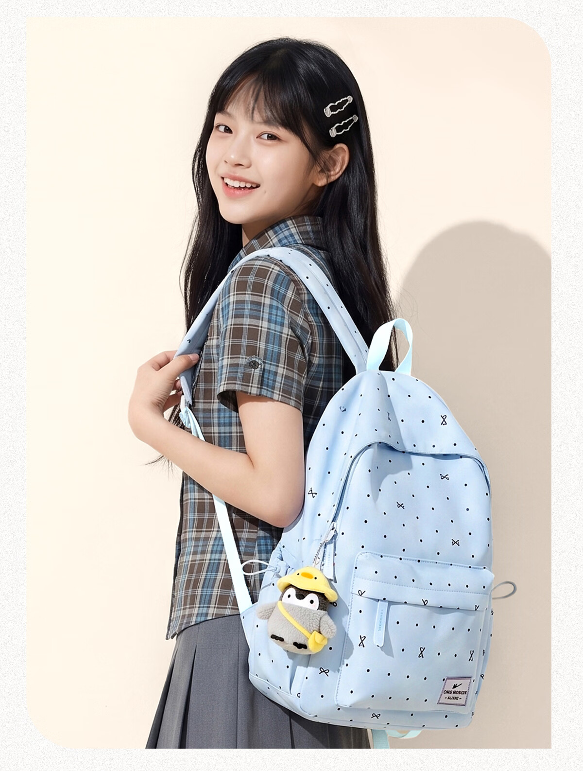 Warrior High-Value Girls' School Backpack Polka Dot College Style Lightweight Large Capacity Travel Bag for Middle and High School Students 18