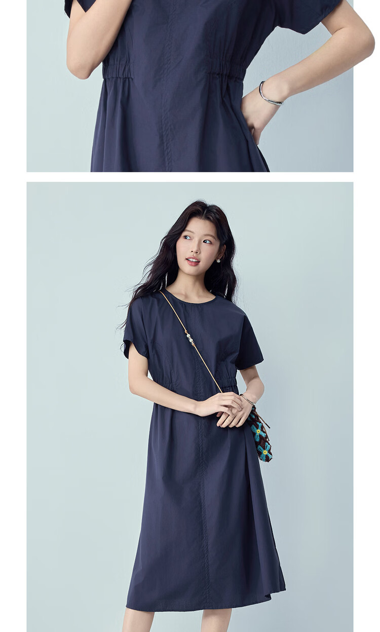 Giordano Women's Short Sleeve Dress 2026 Summer Pure Cotton Waist Slimming Round Neck Sleeve Dress 05466082 16