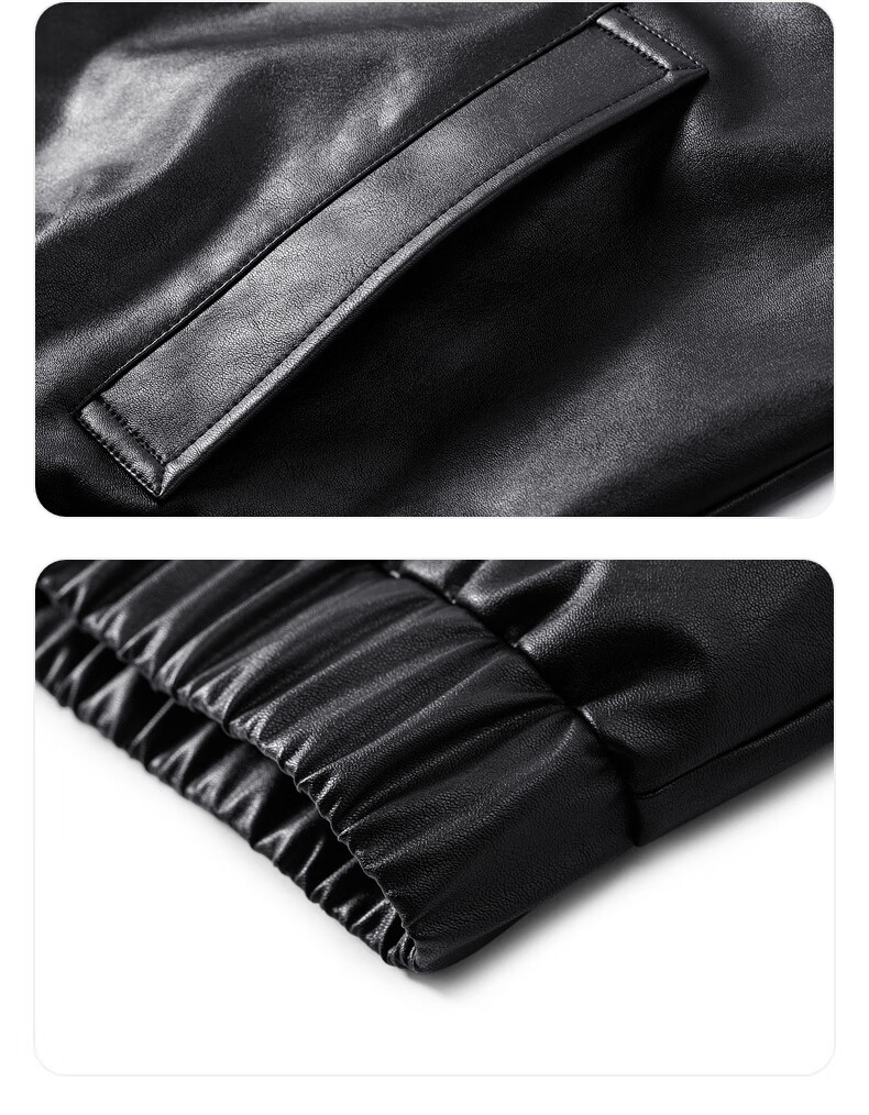 GXG Men's 2024 Lapel PU Leather Jacket Black 165/S 7