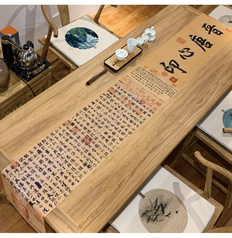家用茶台桌席新中式高端兰亭集序中式茶席棉麻茶桌布艺茶道中国风书法