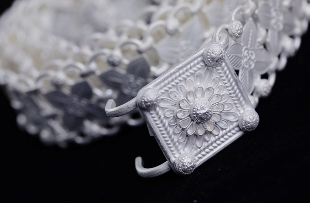 王府银庄银腰带云南傣族足银雪花银腰链西双版纳999银手工女士叶子腰