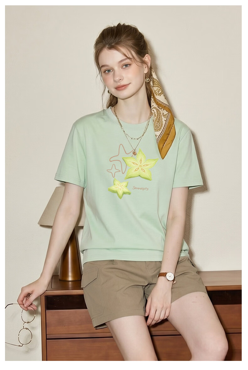 TonLion Women's Short Sleeve T-Shirt Pure Cotton Summer New Dopamine Design Casual Slim Fit Versatile Top 11
