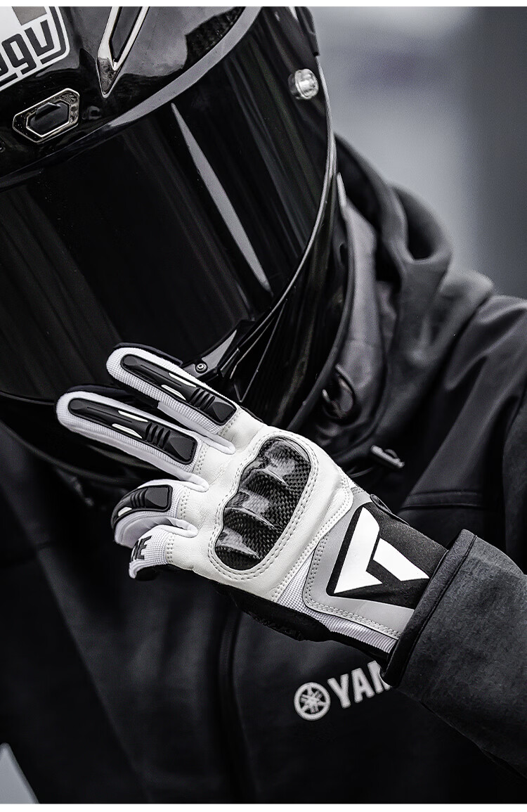 TKNE Summer Motorcycle Gloves Carbon Fiber Anti-Fall Breathable White Four Seasons Edition [Carbon Fiber Protective Shell] XL 17