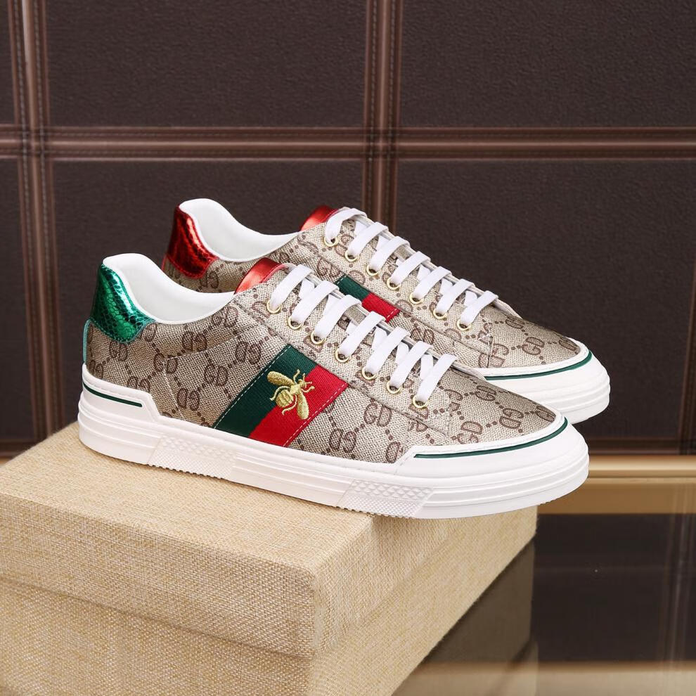 古驰(gucci)欧洲站潮鞋高端小蜜蜂男鞋休闲板鞋真皮系带轻奢潮 高端