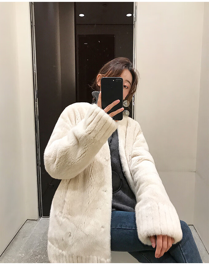 抖音 快手 网红同款 coco2019冬季新款进口天鹅绒水貂大衣女中长款整