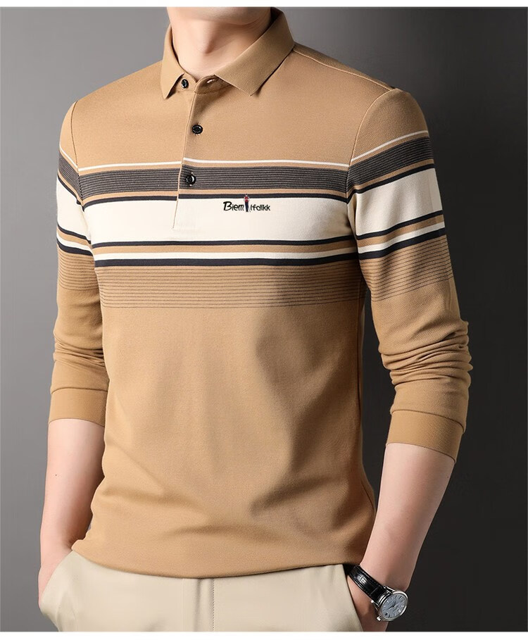 比音勒芬(biemlfdlkk)长袖t恤男2022秋季新款男士纯棉polo打底衫条纹