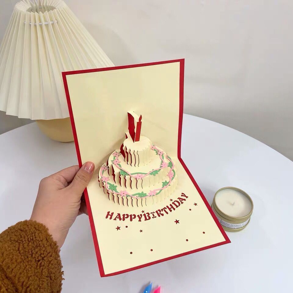 温妤韩国ins创意可爱生日礼物少女心生日蛋糕祝福贺卡折叠3d立体卡片