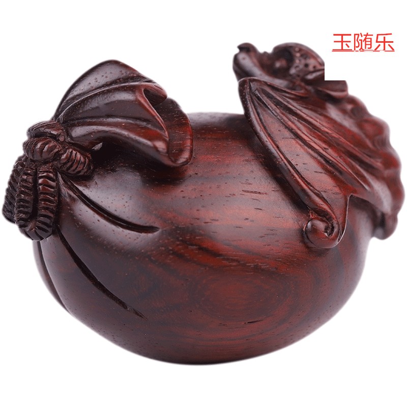 玉随乐 蝙蝠钱袋手把件 印度小叶紫檀木手工雕刻男士随身把玩件招财