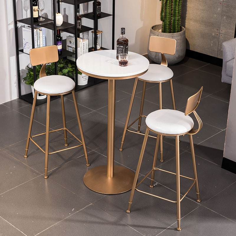 康桥复古铁艺高脚桌椅组合家用实木吧台桌高脚椅吧凳酒吧桌椅小圆桌子