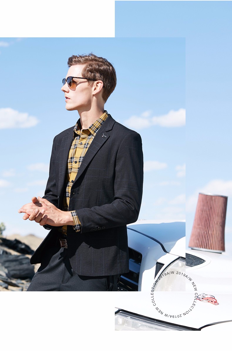 美国苹果aemape 休闲西装男士春秋新款细条纹商务外套青年时尚潮流单