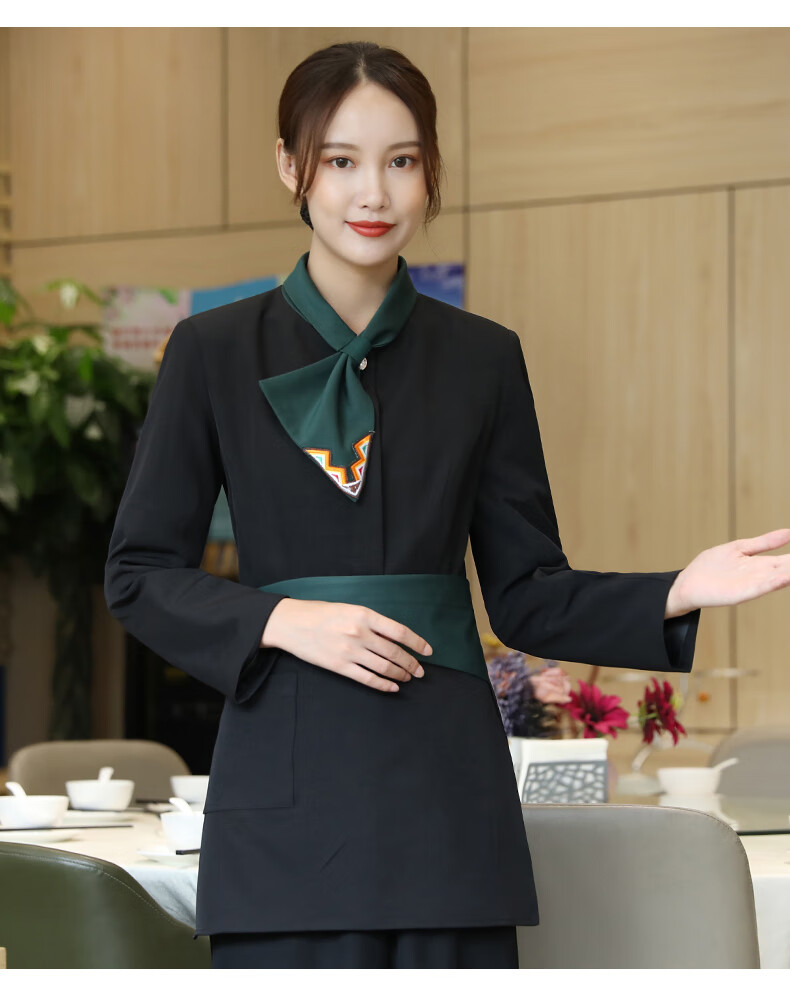琴羽林高端中国风服务员工作服餐饮长袖中式餐厅火锅饭店女款秋冬季