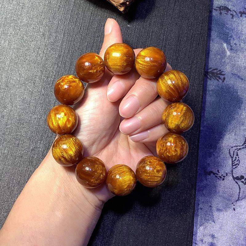 彬清 龙延香灰琥珀手串男女生士蜜蜡圆珠情侣手链招财转运原创大气 灰