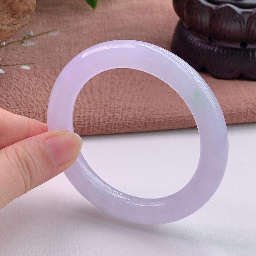 玉手镯少女翡翠缅甸冰种紫罗兰翡翠手镯圆条淡紫色翡翠玉镯子52号