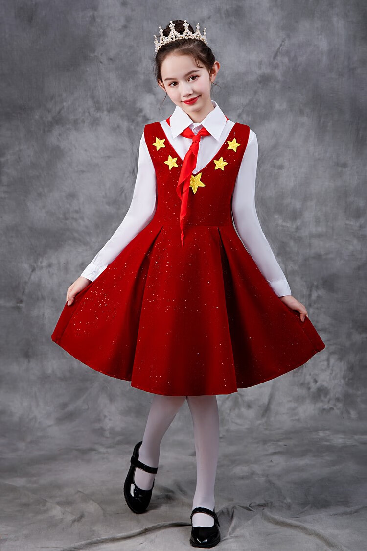 儿童红色五星朗诵演出服小学生大合唱服歌唱祖国男女童主持人礼服