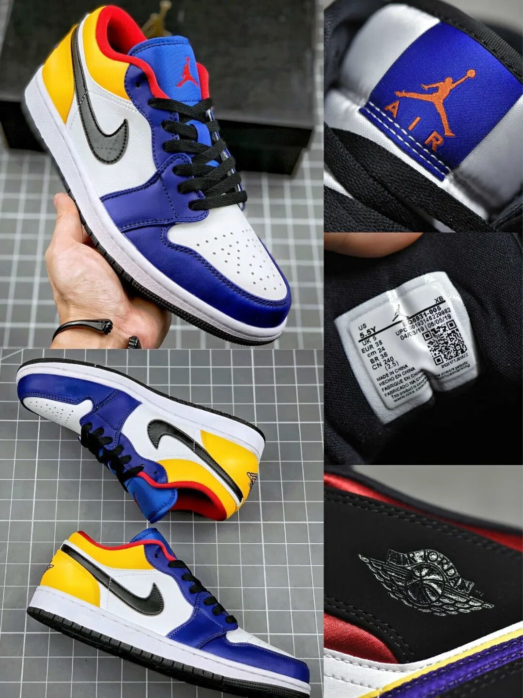 aj男鞋篮球鞋夏季aj1女鞋低帮休闲鞋aj倒钩北卡蓝过毒莆田鞋 湖人黑蓝