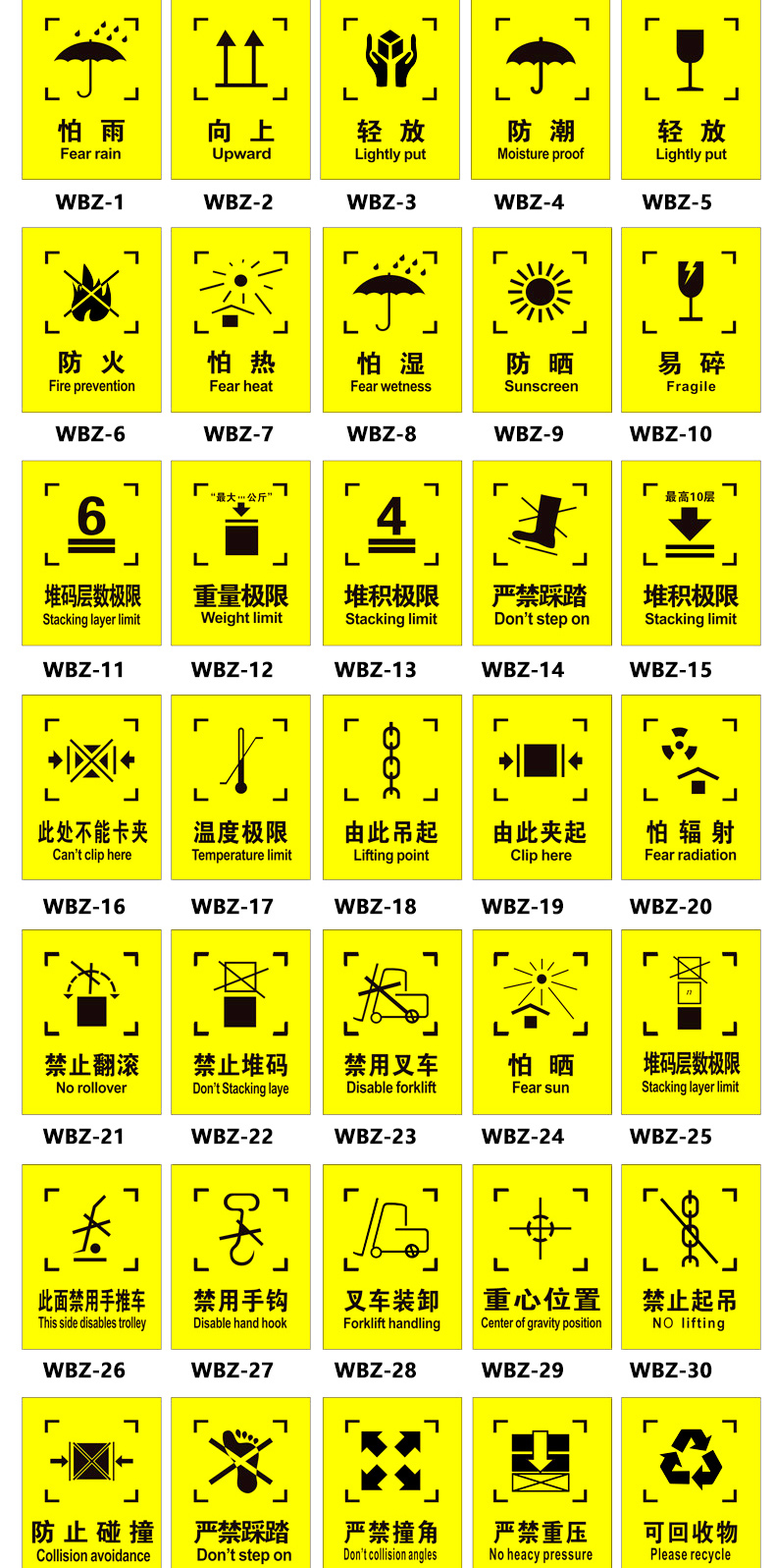 凌贵外包装箱标识图标包装运输标志储运标志怕湿小心轻放勿压勿摔易碎