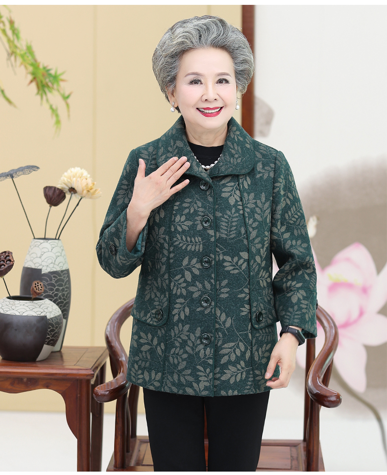 称美中老年女装秋装外套607080岁新款妈妈装秋冬季毛呢外套短款大码