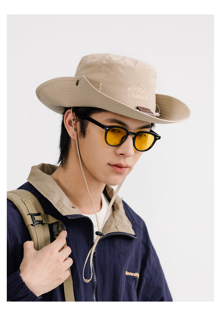 渔夫帽男大号胖子大头围日系户外抽绳露营钓鱼帽徒步帽女防风绳大沿帽