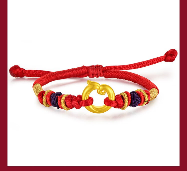 龙凤扣足金手绳平安扣国潮黄金串珠情侣手链古法手串编绳情侣款