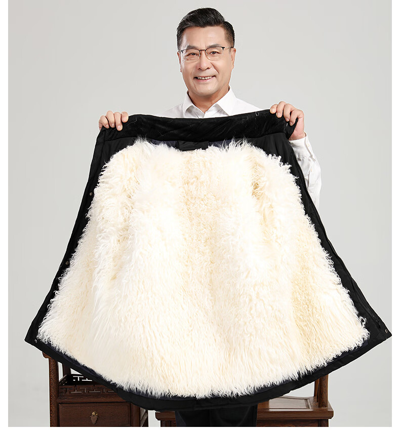真羊毛内胆加厚棉袄棉衣男羊毛士皮毛一体中老年长款羊皮皮袄冬季外套