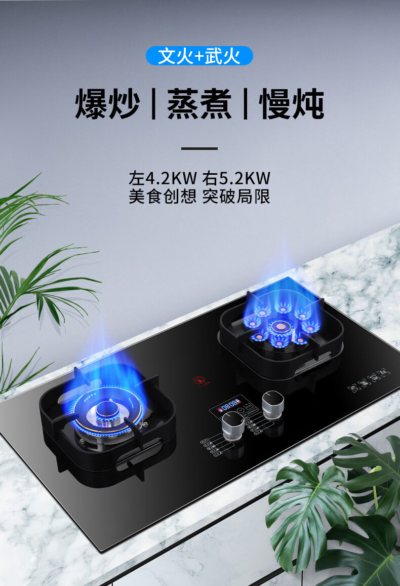 新飞猛火燃气灶天然气液化气定时不锈钢煤气灶双灶家用台式嵌入式温意