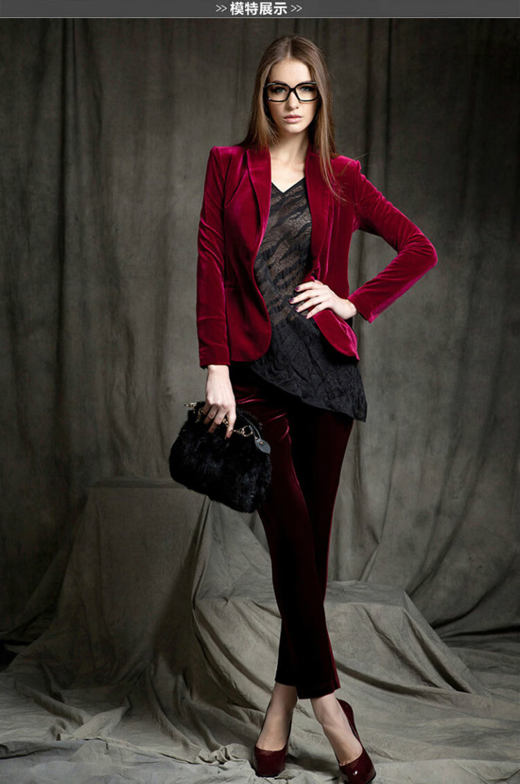 秋冬新品时髦轻奢金丝绒外套女秋高端欧美修身职业休闲丝绒西装套装