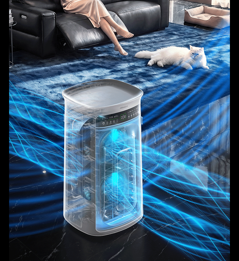 SOLEUSAIR Umi Upgraded Pet Air Purifier for Home Cat Use Automatic Cat Hair Adsorption Bacteria Allergen Odor Formaldehyde Removal Purifier C02Plus 12