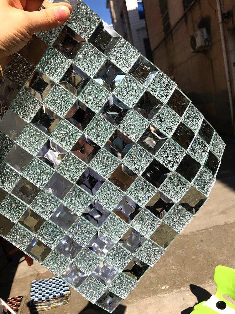 5面磨边玻璃马赛克瓷砖 ktv吧台电视背景墙贴 30毫米金镜 金钻 背面网