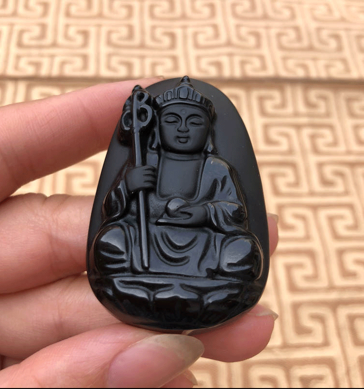 地藏王菩萨吊坠地藏王菩萨玉佩项链黑曜石吊坠转运护身男女随身符挂件