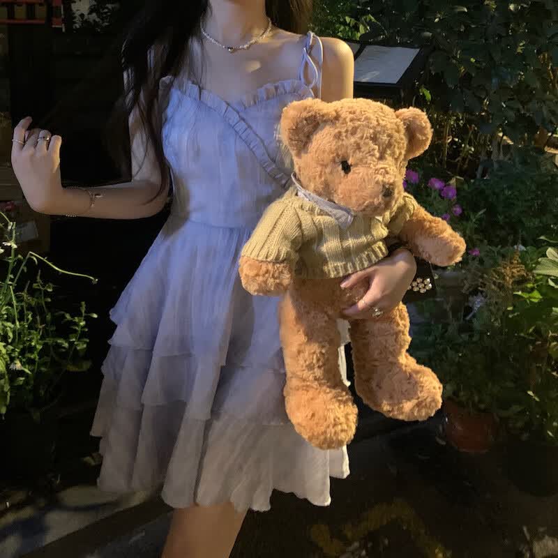 乔魅妮小心机短款绑带露背吊带裙蓝色连衣裙开衫两吊带裙s