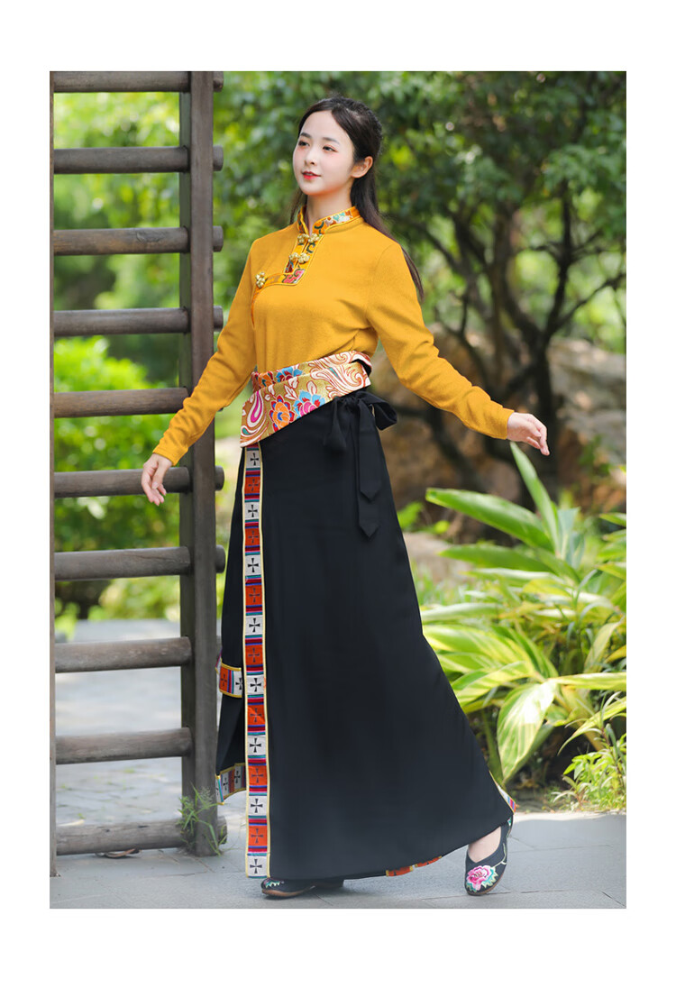 藏风汉服加厚藏服t恤秋冬季藏族女装锅庄舞蹈服舞台表