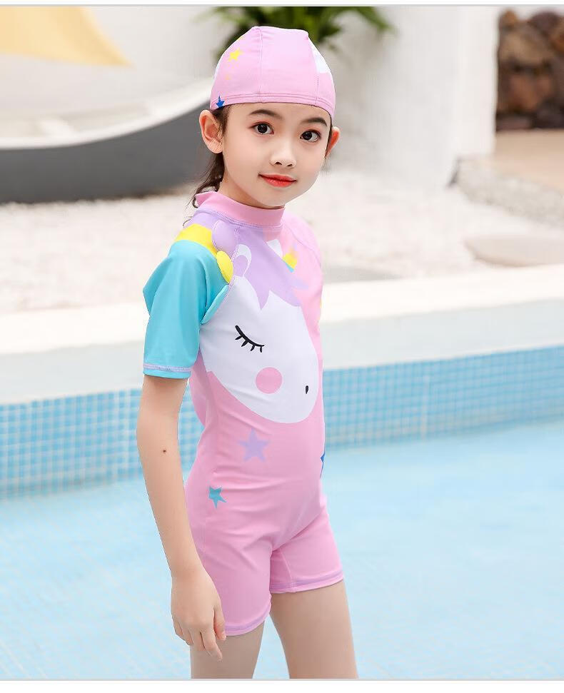 衣女中小小学生小女孩泳衣套装可爱网红ins风游泳带帽子3-11岁连体衣